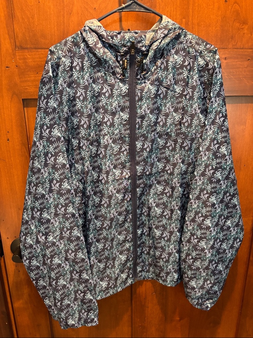 Lightweight Floral Packable Hooded Jacket - Black & Mint